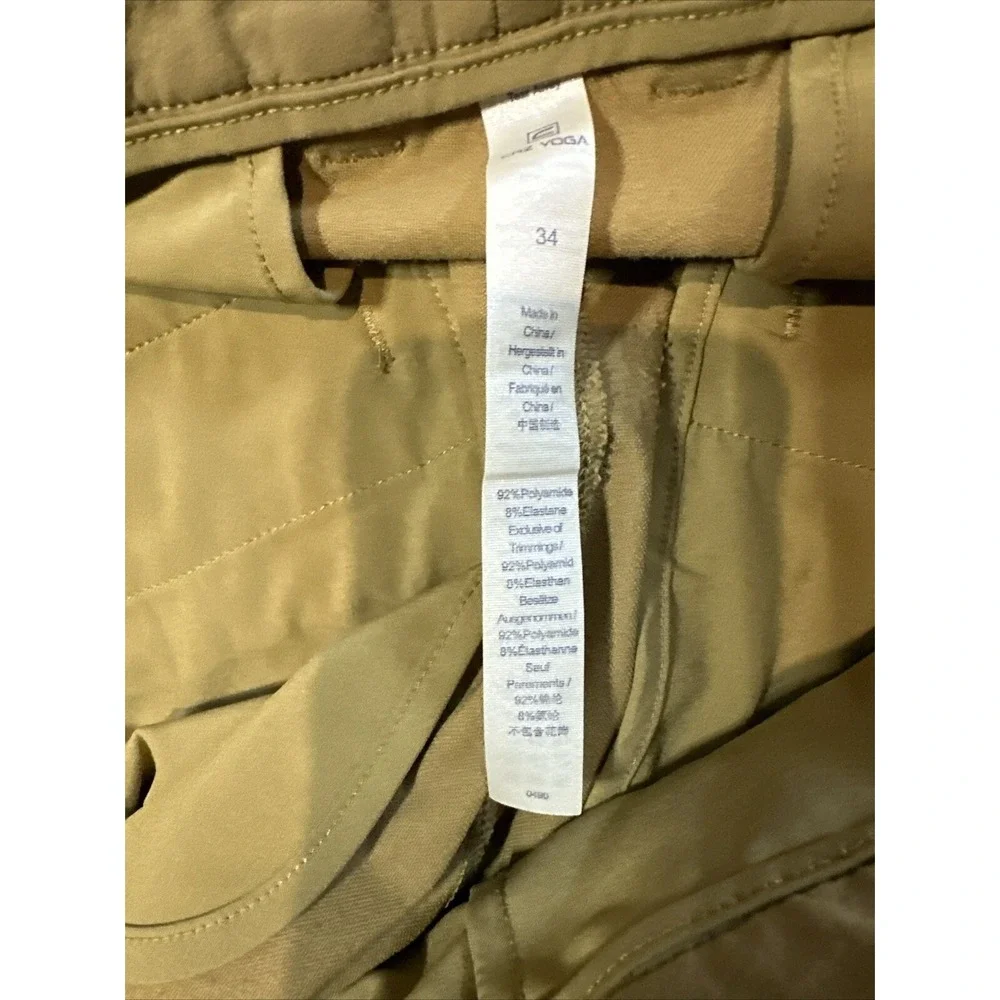 CRAZ Yoga Tech Chino Pants Mens 34 Mustard Gold Travel Golf Straight Leg Stretch